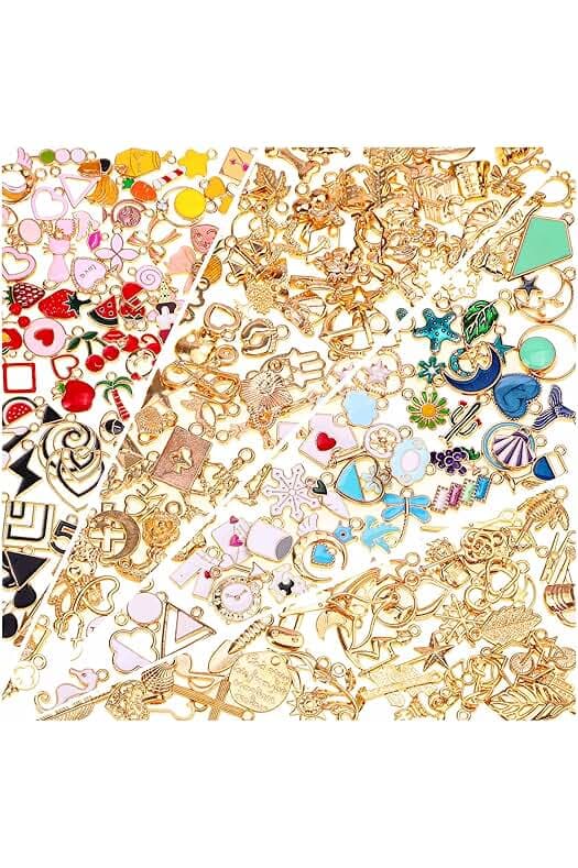 Acejoz 200Pcs Charms for Jewelry Making, Assorted Jewelry Bangle Charms, Wholesale Mixed Bulk Metal Earring Charms for DIY Necklace Bracelet Jewelry Making and Crafting (Assorted Color)