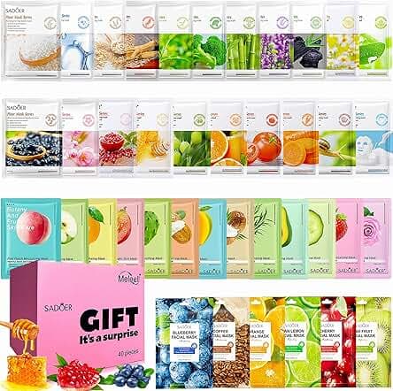 40 Pack Collagen Face Masks Skincare Bulk for All Skin Types,Hydrating Spa Face Mask for Sensitive Skin, Facial Mask Sets For Women Skin Care,Sheet Mask Gifts Set for Teen Girls