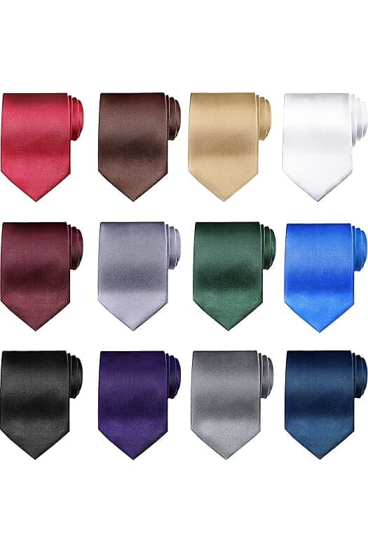 Syhood 12 Pieces Solid Satin Pure Color Ties Set Business Formal Necktie Tie for Men Formal Occasion Wedding