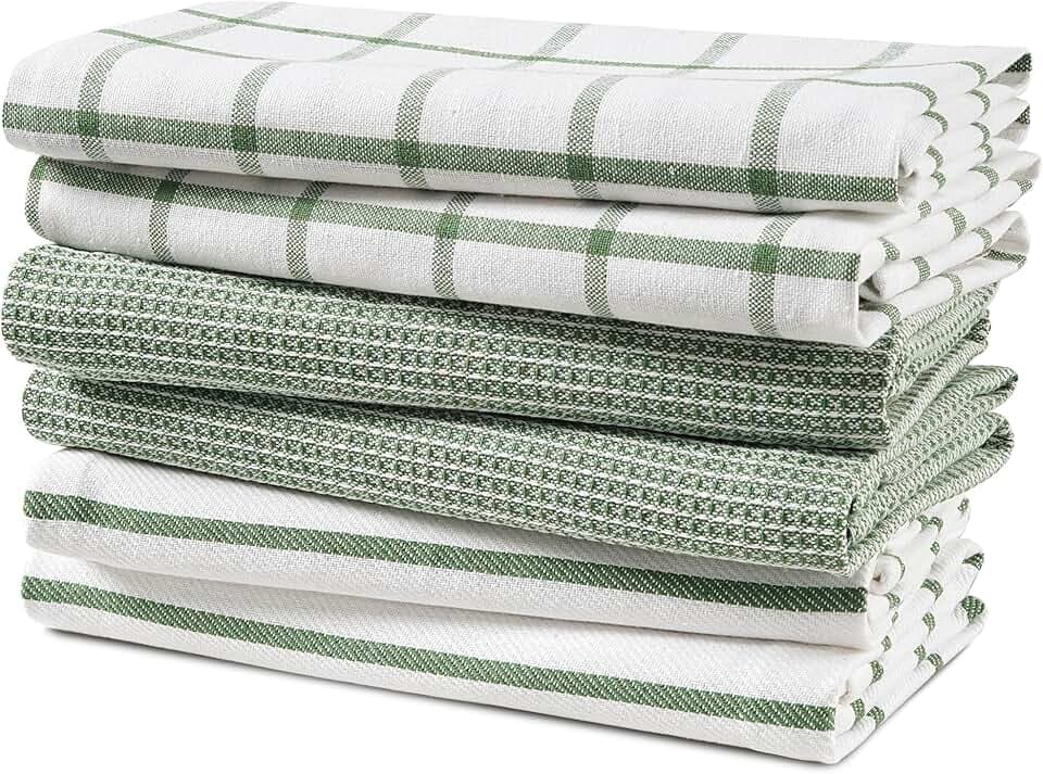 LANE LINEN Cotton Kitchen Towels Set, 6-Pack – Absorbent, Quick-Drying Dish Towels, 18" x 28", Premium Hand and Tea Towels - Olive