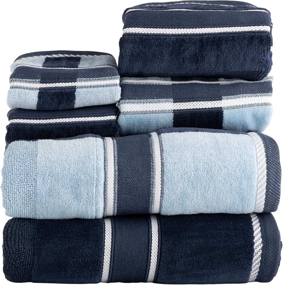 6 Piece Towel Set - 525 GSM 100% Cotton Bathroom Accessories - 2 Bath Towels, 2 Hand Towels, and 2 Wash Cloths - Soft and Absorbent Bath Sheets for Shower, Gym, Dorm, and Spa by Lavish Home (Navy)