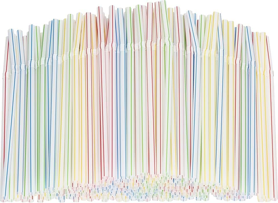 Flexible Plastic Straws Colored BPA-Free Disposable Bendy Straw 8" Long (200 Pack, Colorful)