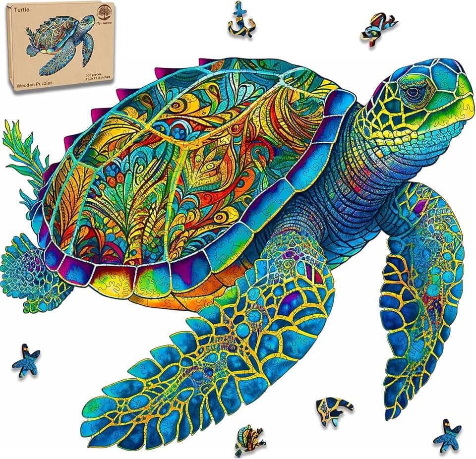 Wooden Puzzles, Sea Turtle Jigsaw Puzzles 300 Pieces, Unique Shaped Wooden Puzzle for Adults and Kids, Family Game 11.3 x 13.8 Inch