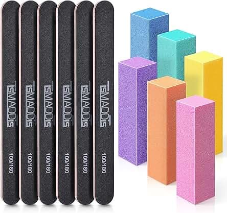 TsMADDTs Nail Files and Buffers, Professional Manicure Tools Kit Rectangular Art Care Buffer Block Tools 100 180 Grit 12PCS(Black)