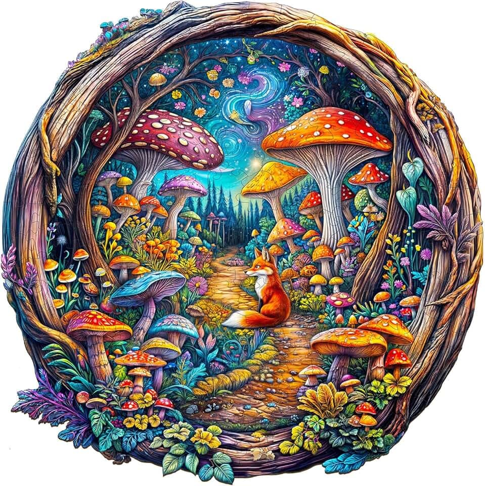Wooden Puzzles for Adults, Colorful Mushroom Forest Wooden Jigsaw Puzzles for Adults, 3D Vision Effects Wood Puzzles Adult 100 Pieces, Unique Shape, Gifts for Friends, Wall Art Canvas (S-8.5 * 8.5in)