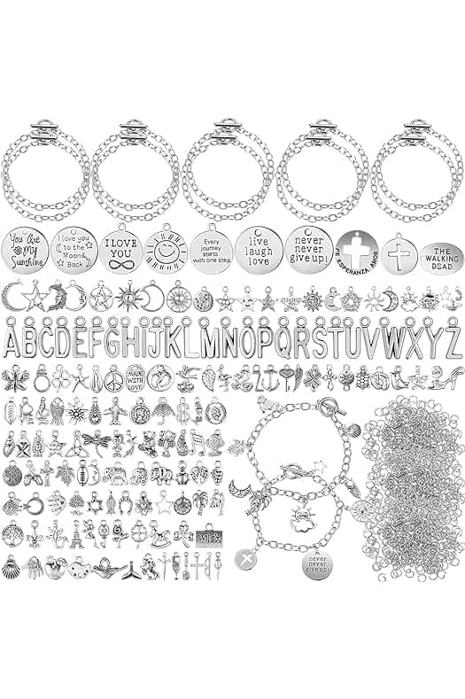Highergo 469 Pcs Bangles Bracelet Making Kit Link Chain Bracelet Charms with OT Toggle Clasp DIY