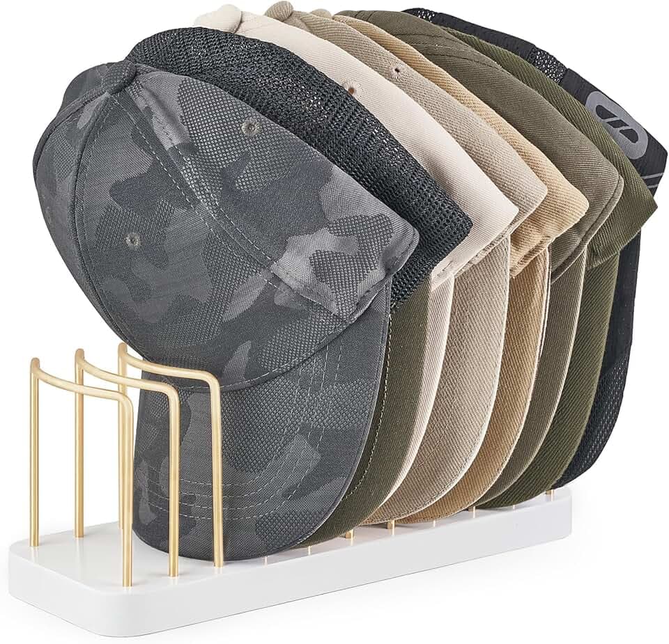Mkono Hat Organizer for Baseball Caps, Hat Holder for 10 Baseball Caps, Tabletop Hat Rack Stand Storage Display Cap Organizer for Desk Closet Shelf Dresser White