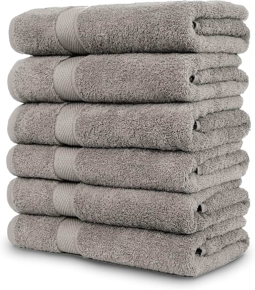 Pleasant Home Bath Towels Set of 6 (24” x 50”) 100% Cotton, 515 GSM | Lightweight, Soft & Absorbent Luxury Towels for Bathroom | for Gym, Pool & Spa | 6 Pack, Gray