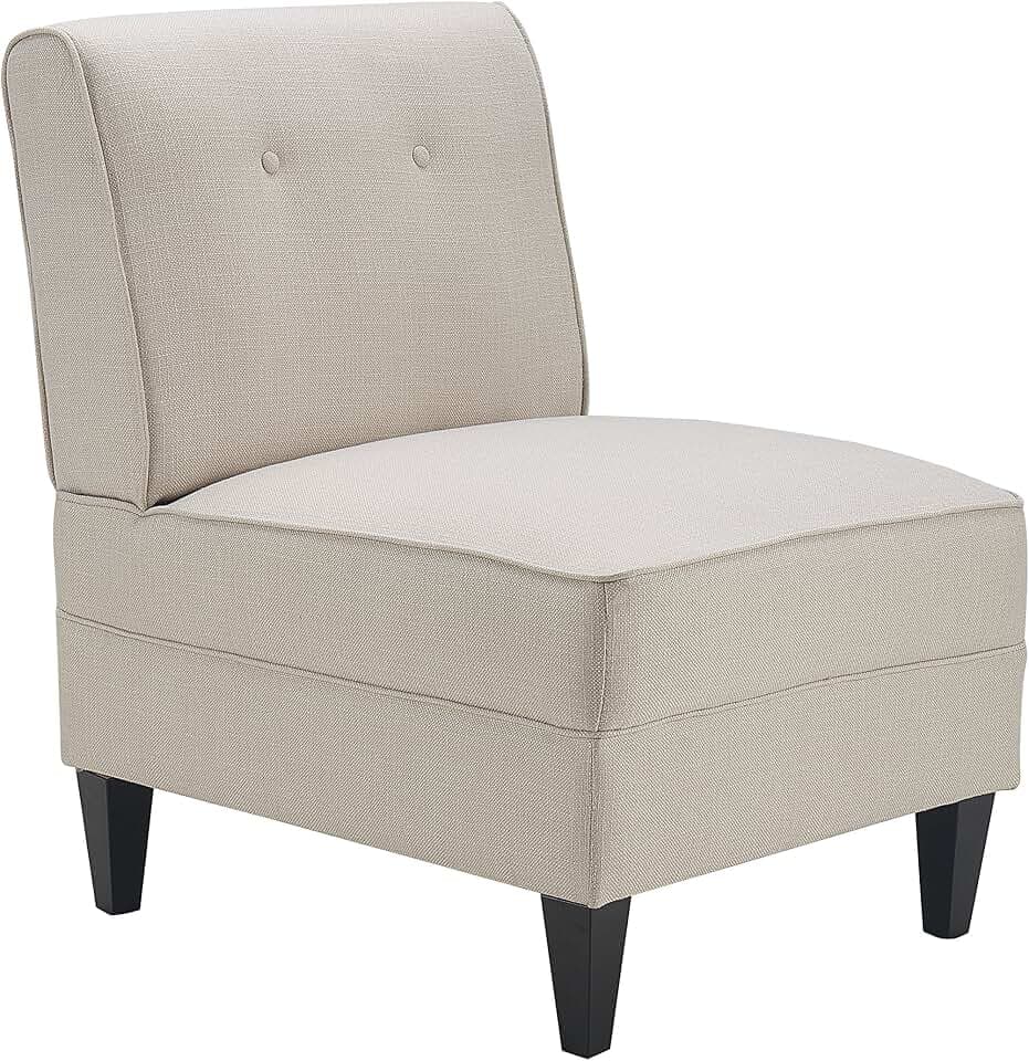 Serta Copenhagen Accent Chair Button Tufted Backrest, Sinuous Spring Seat Cushion, Rubberwood Legs, Upholstery for Living Room, Bedroom and Small Spaces, Polyester Woven Fabric, Modern Cream